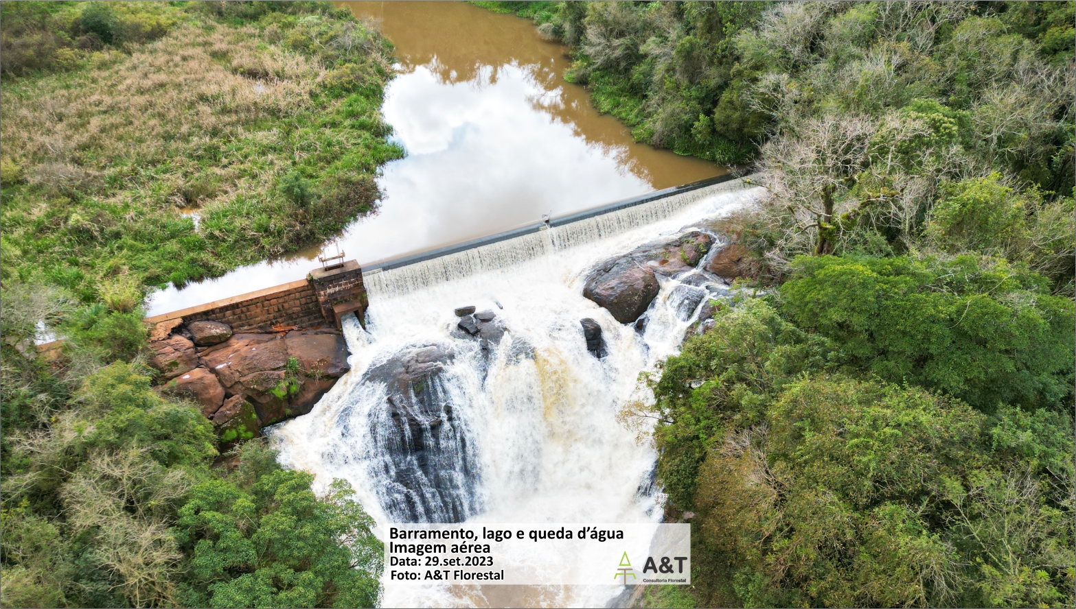 Barramento da CGH Tamarana (Imagem de 29.set.2023 por A&T Florestal)